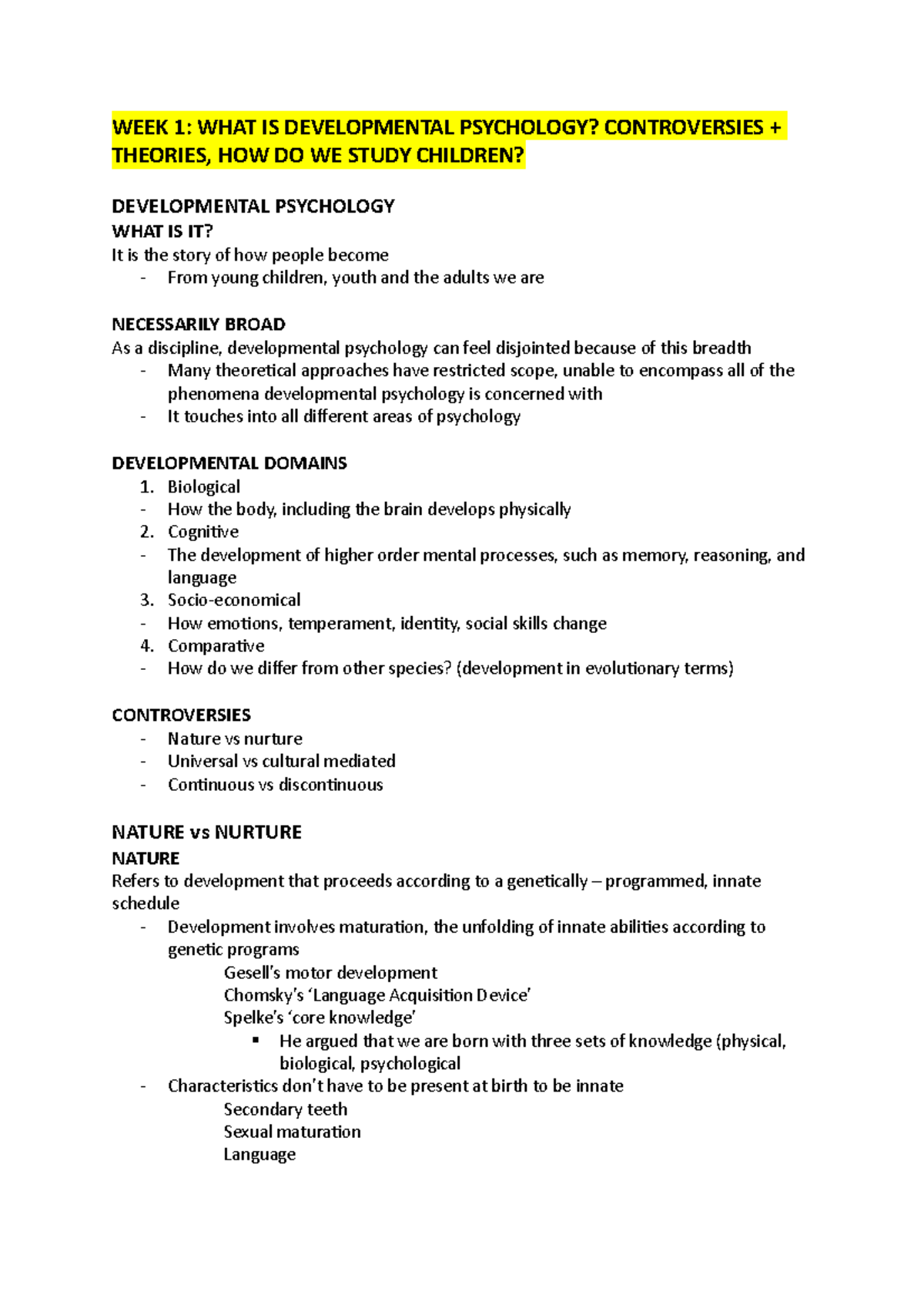 Psych 2002 - Notes - WEEK 1: WHAT IS DEVELOPMENTAL PSYCHOLOGY ...