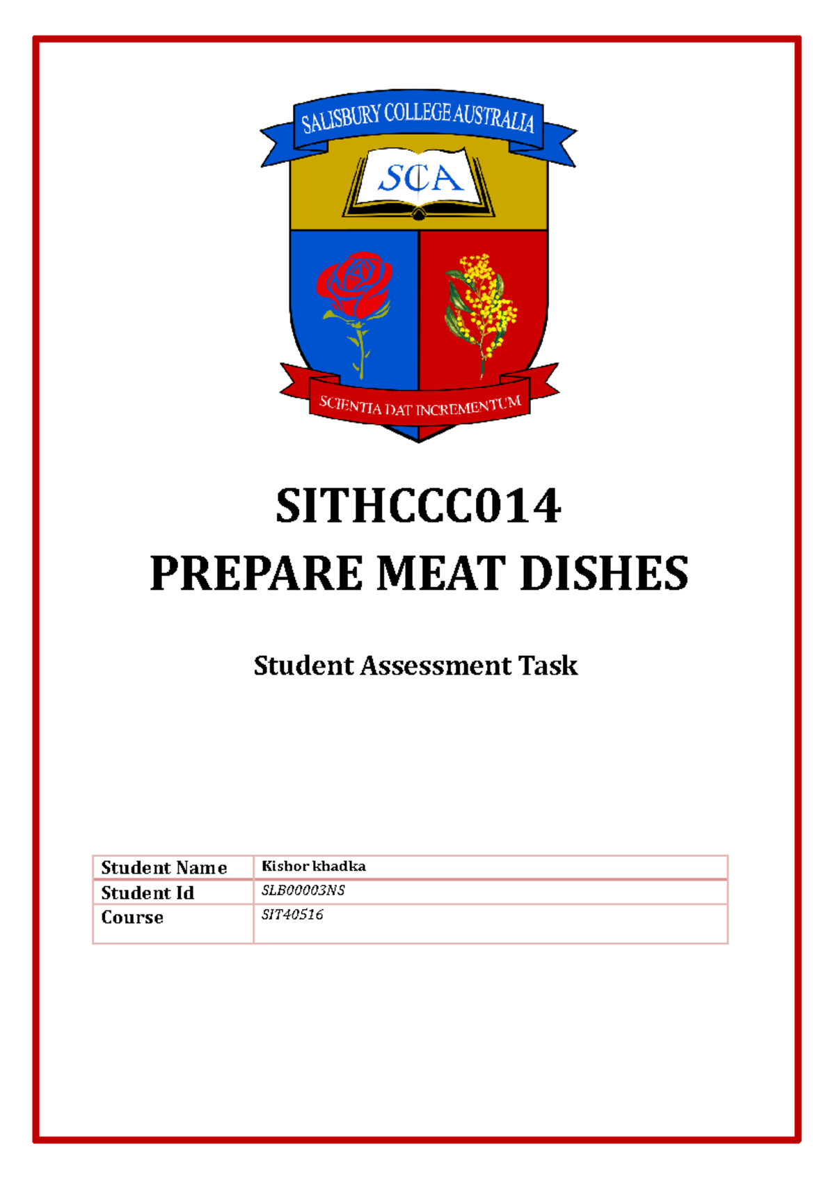 20210421 Sithccc 014 Student Assessment task SITHCCC PREPARE MEAT DISHES Student Assessment