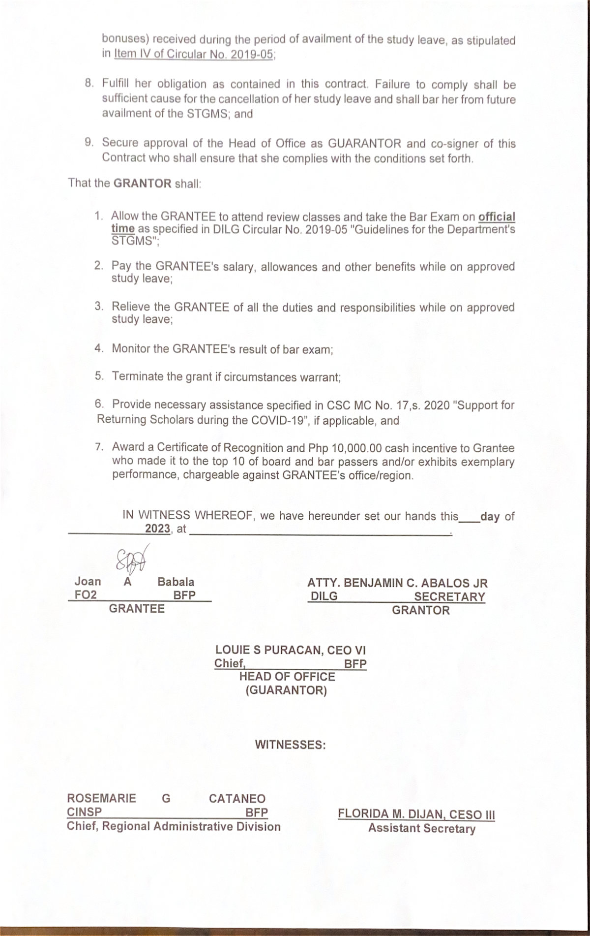 Scholarship Contract Babala 2nd page - Juris Doctor - Studocu