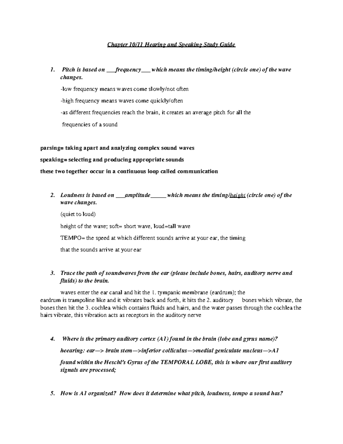 PSY 223 Chapter 10 11 Study Guide - Chapter 10/11 Hearing and Speaking ...