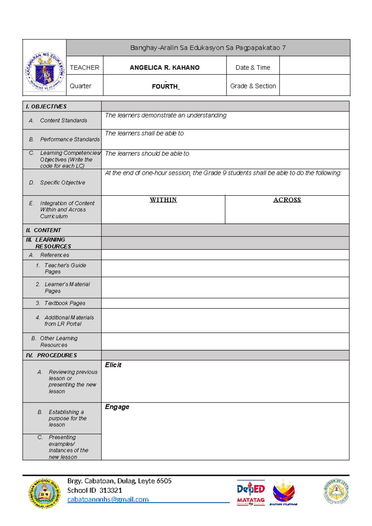 NEW-LP-7Es Template - NONE - Banghay-Aralin Sa Edukasyon Sa ...