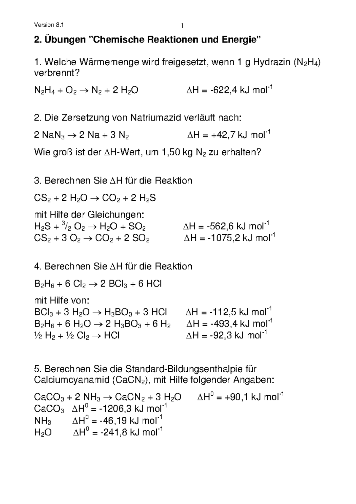 Chemische Reaktion Oder Physikalischer Vorgang übungen U2-energieumsatz - Uebung - Version 8 1 2. Übungen "Chemische