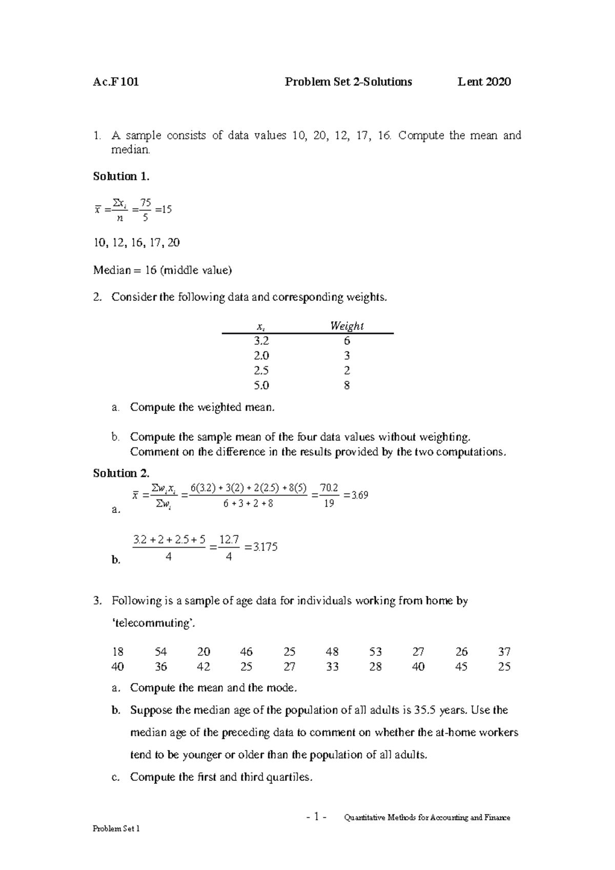 QM Problem Set 2 Solutions - Ac 101 Problem Set 2-Solutions Lent 2020 1 ...