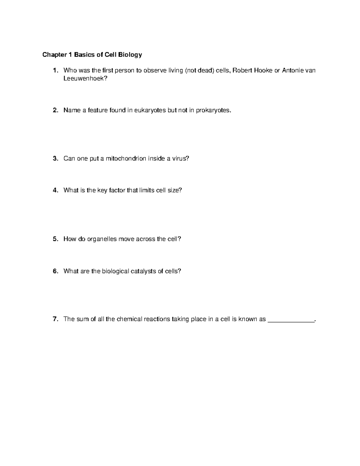 Problems CH#1,2 - Problem set - Chapter 1 Basics of Cell Biology 1. Who ...