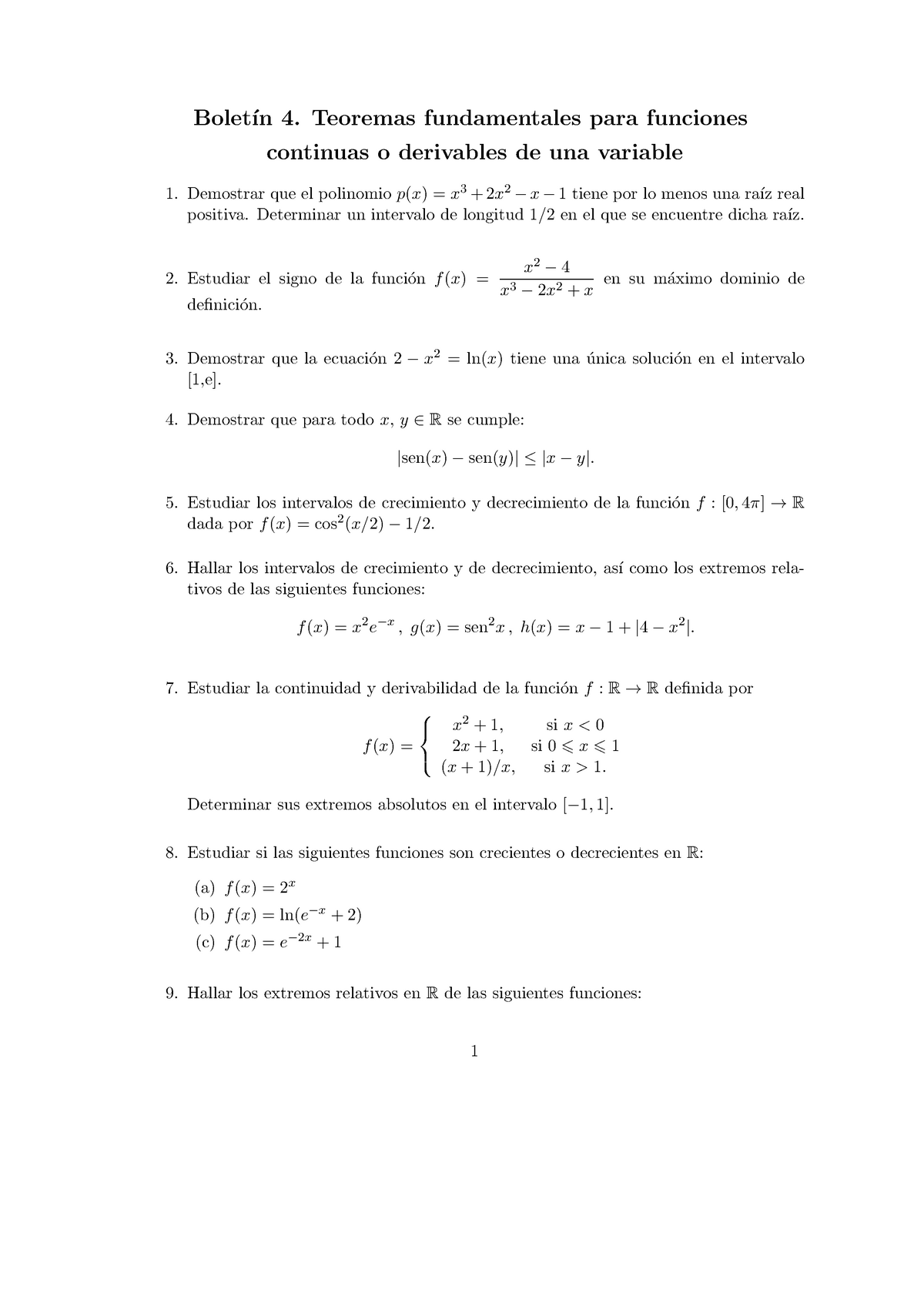 Boletin 4(2020-21) - Bolet ́ın 4. Teoremas Fundamentales Para Funciones ...