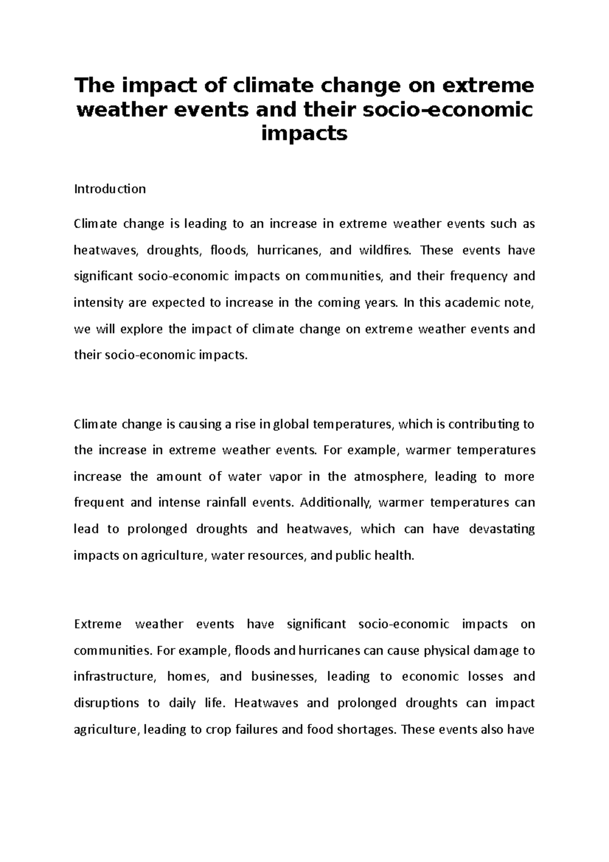 The impact of climate change on extreme weather events and their socio ...