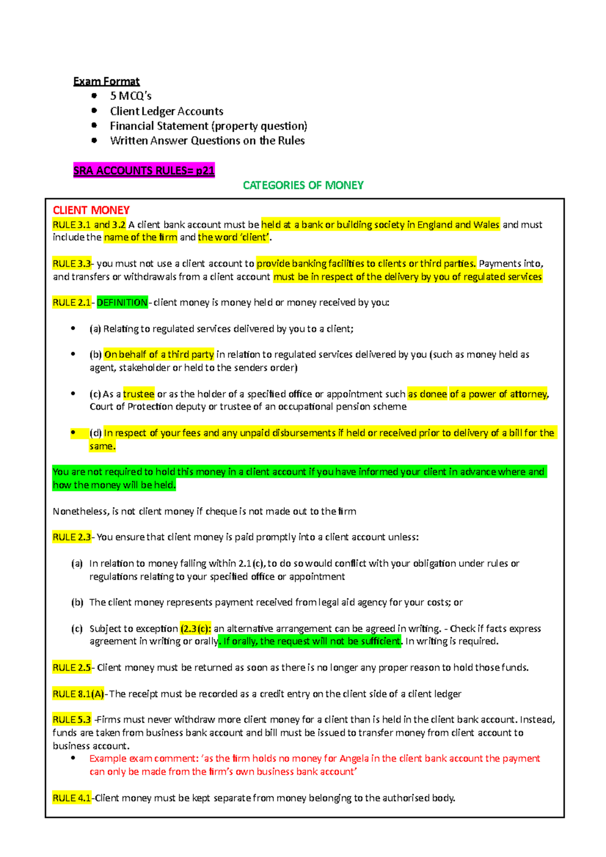 Revision prep for solicitors accounts Exam Format 5 MCQ’s Client