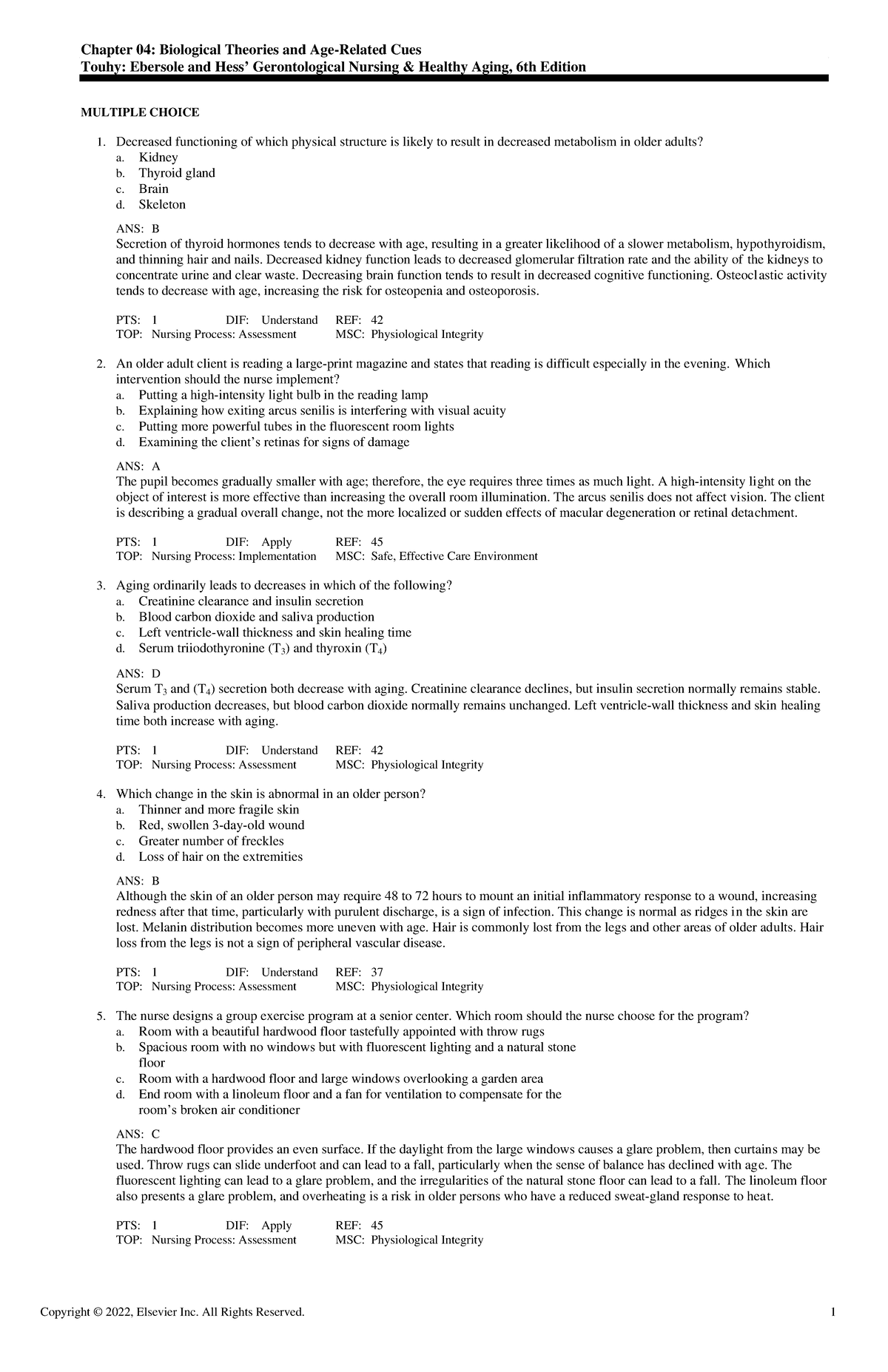 Exam View - Chapter 04 - Gerontology Test bank - Chapter 04: Biological ...