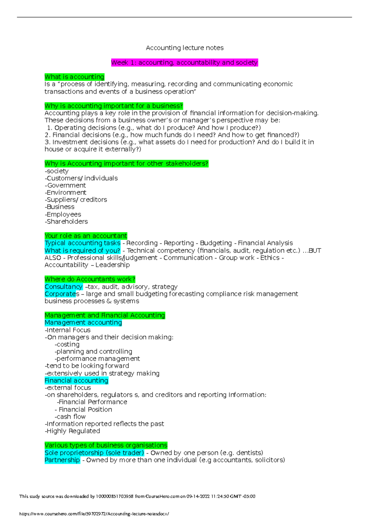 Accounting lecture notes - These decisions from a business owner’s or ...