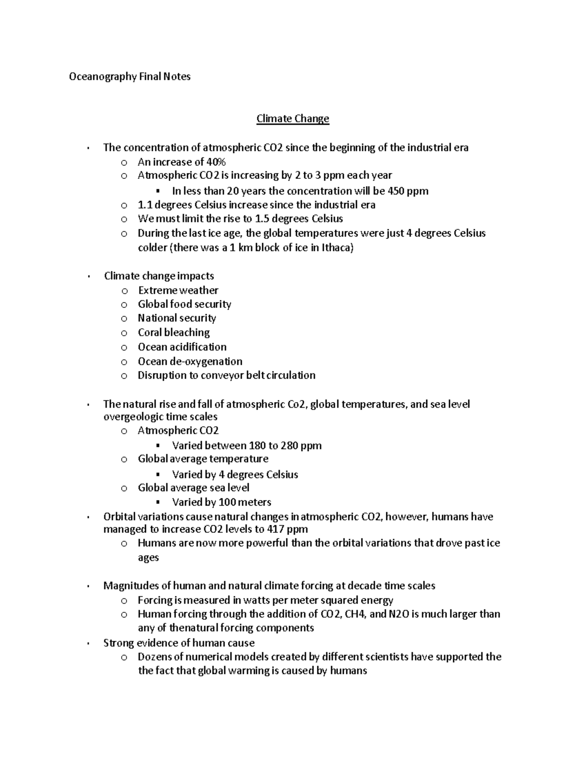 Oceanography Final Notes: Climate Change Impacts And Solutions - Studocu