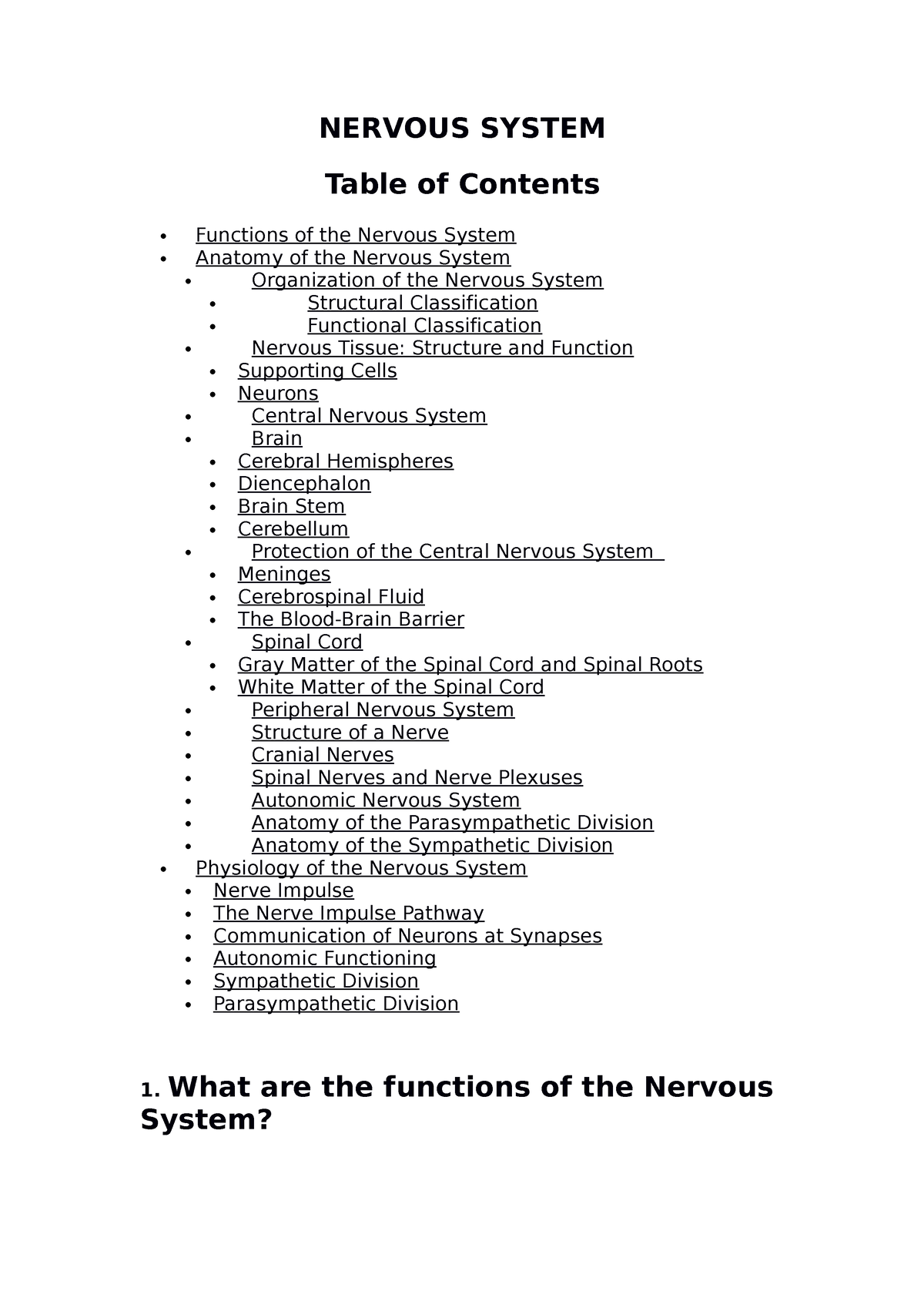 essay questions nervous system