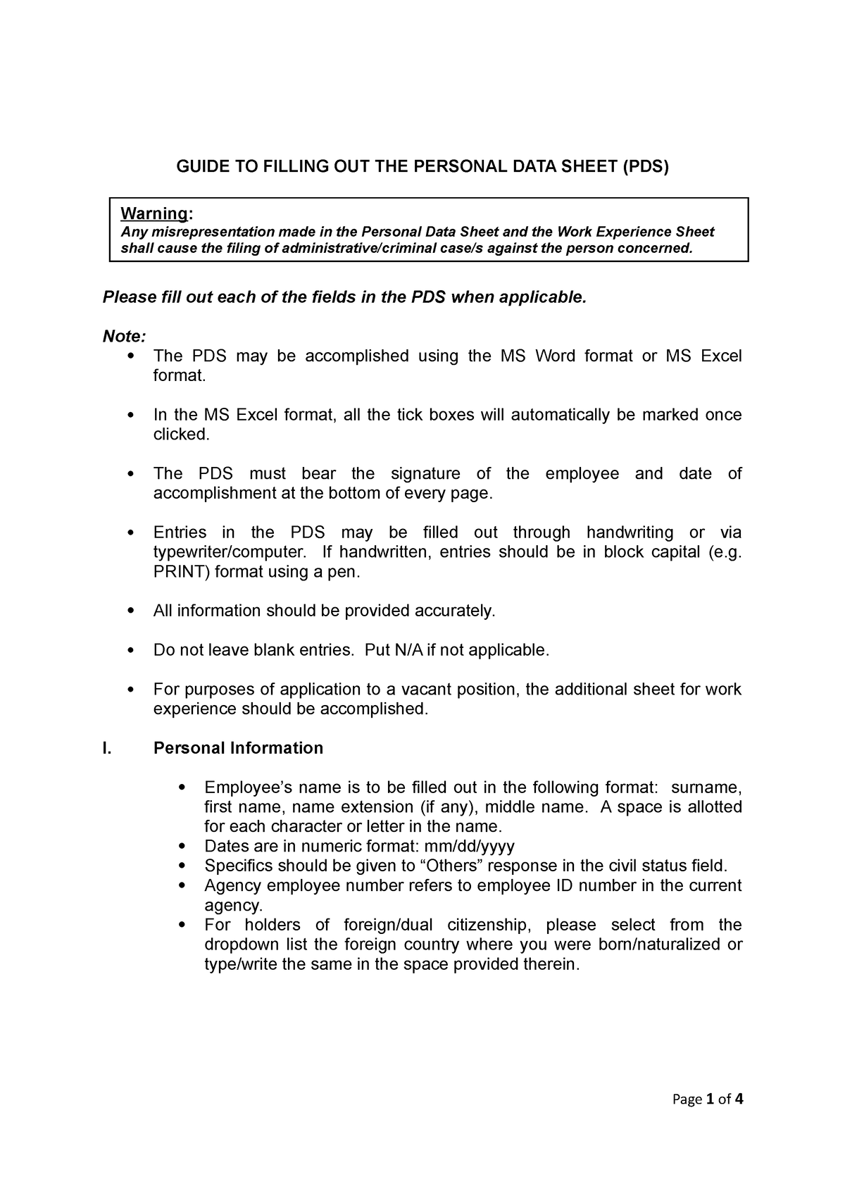 Cs Form No 212 Attachment Revised Guide To Filling Up The Personal Data Sheet Guide To 8367