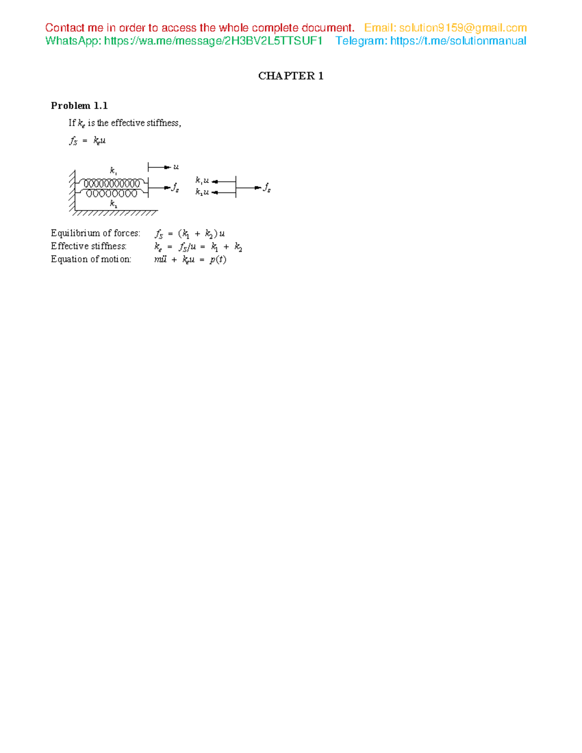 Sample for Solution Manual Dynamics of Structures 5th SI Edition by ...
