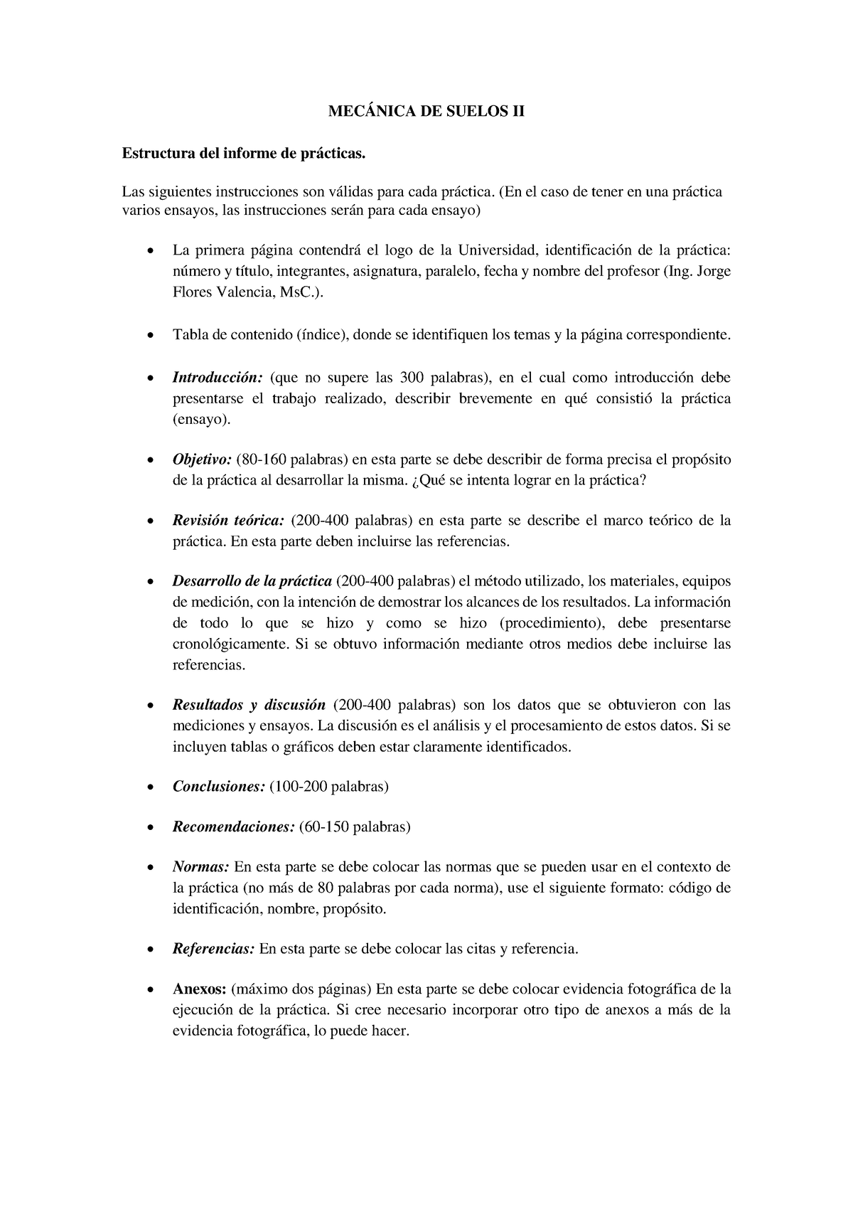 Estructura del informe de prácticas - Las siguientes instrucciones son  válidas para cada práctica. - Studocu