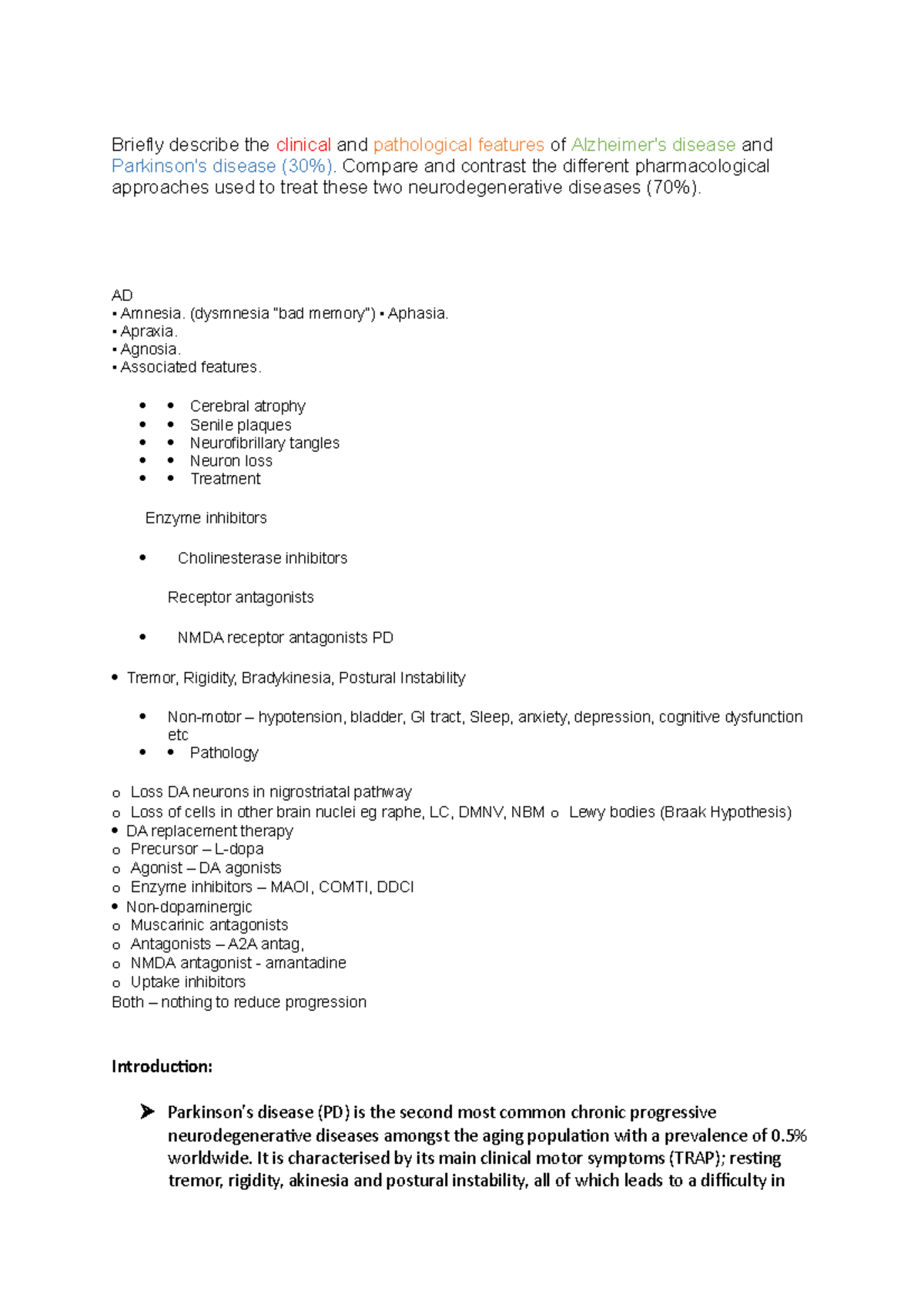 Clinical and Pathological Features of PD and AD: A Comparison of ...