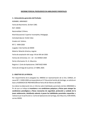 Ejemplo Informe Pericial - INFORME PERICIAL PSICOLOGICO EN HABILIDADES  PARENTALES.  Antecedentes - Studocu