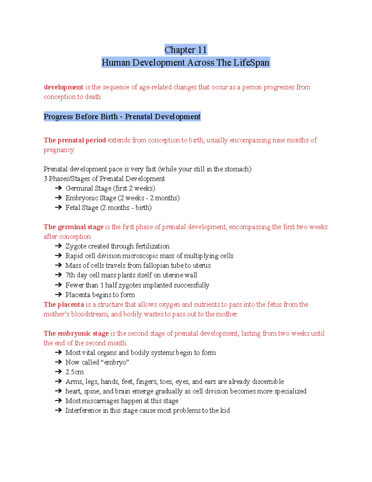 Psychology Chapter 11 PSYC1010 - Chapter 11 Human Development Across ...