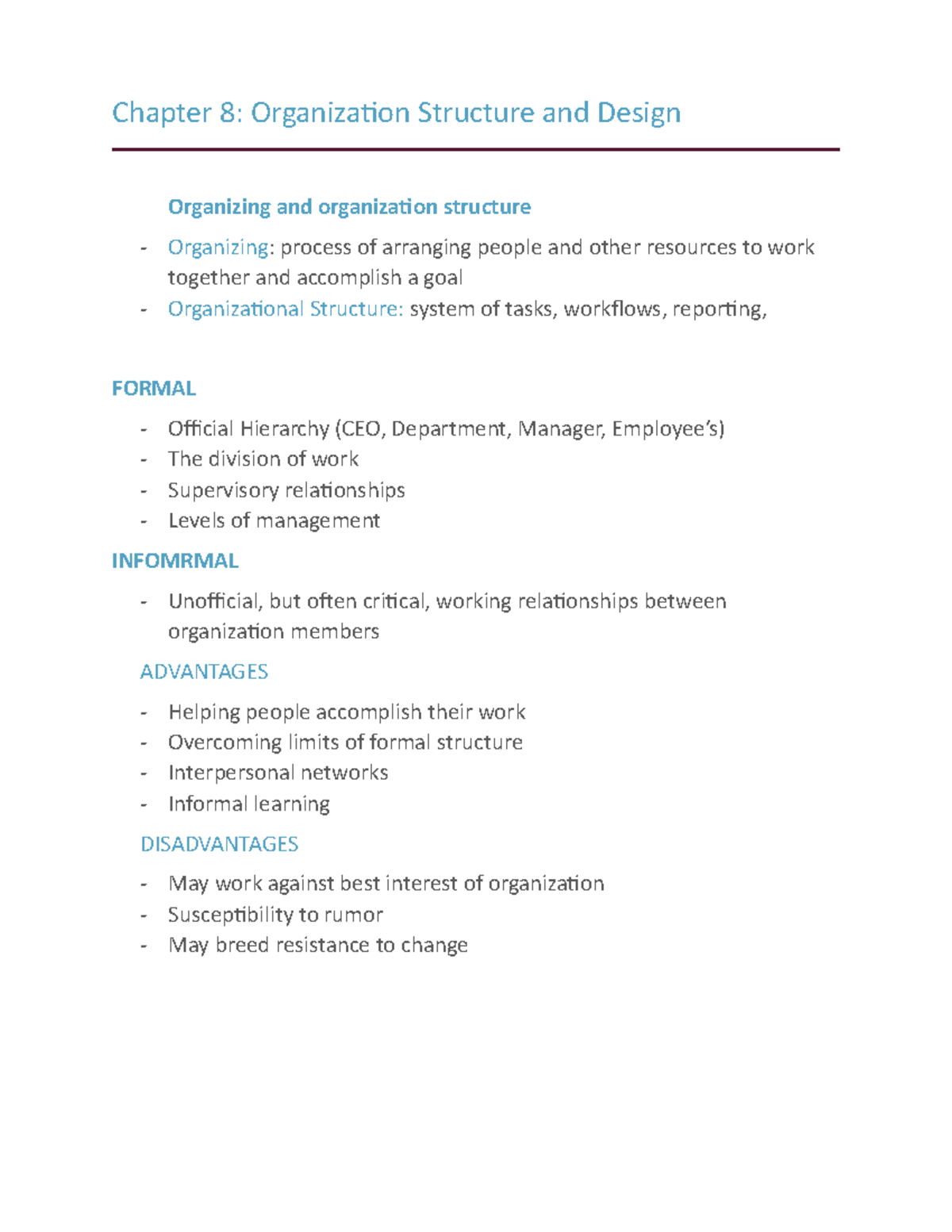 Chapter 8: Organization Structure and Design - Studocu