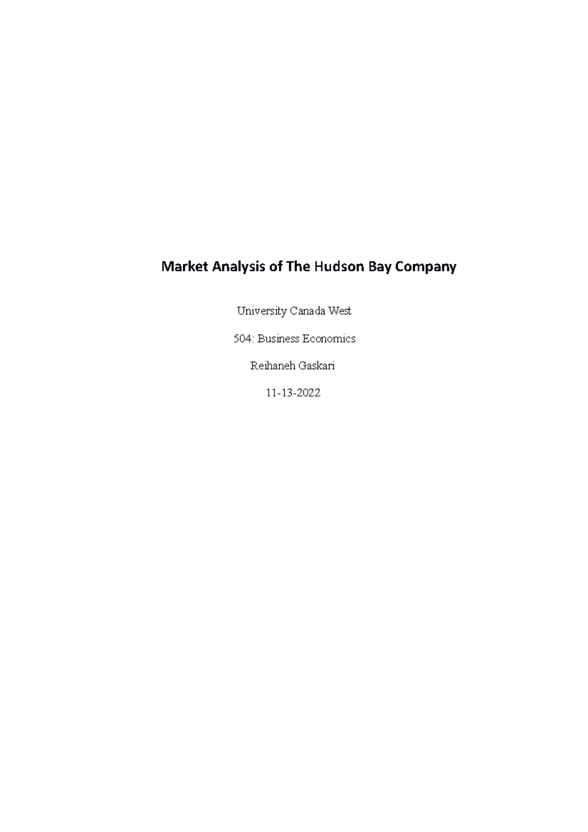 Market Analysis of The Hudson Bay Company(0 palagrism) Market