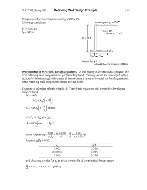 Retaining Wall Design Example