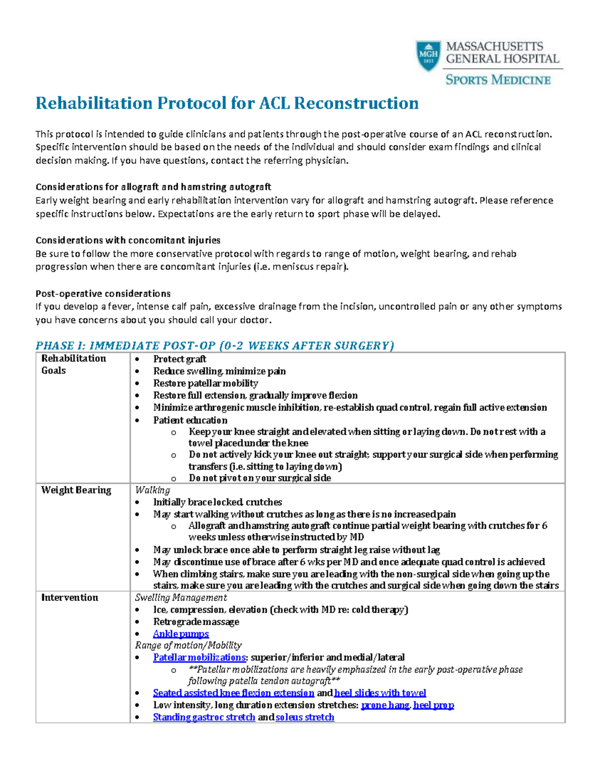 Rehabilitation protocol for ACL - Specific intervention should be based ...