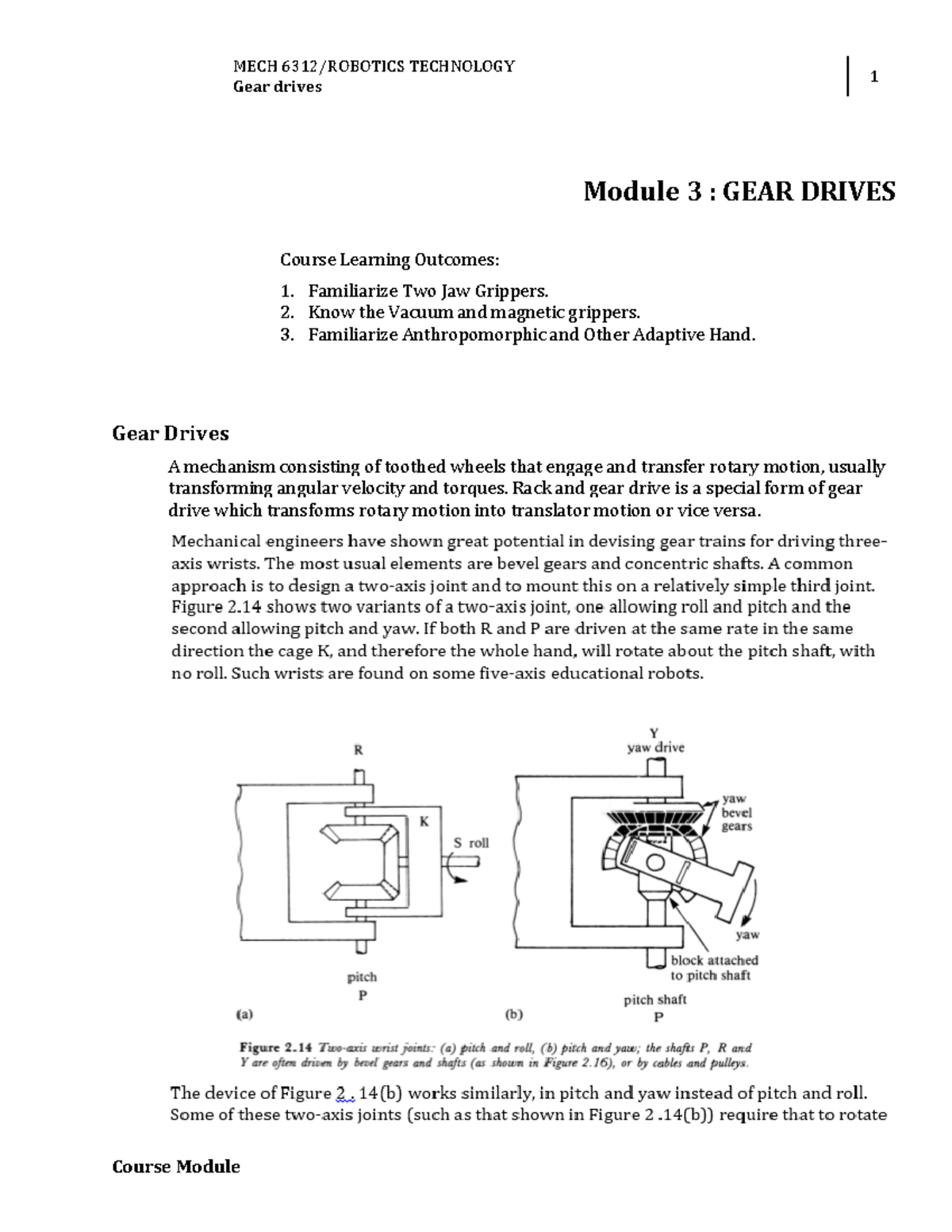 Week 3 Gear Drives gear drive MECH 6312/ROBOTICS TECHNOLOGY Gear