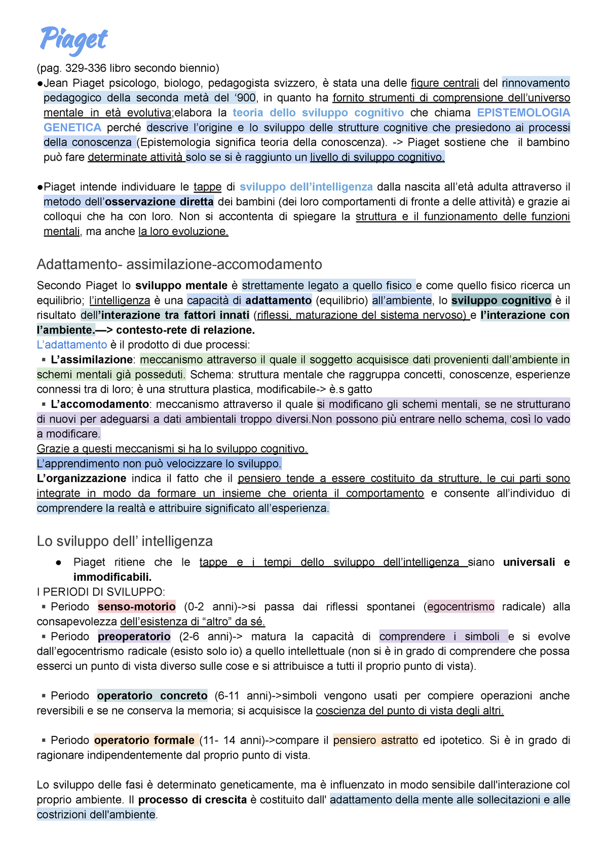 Jean Piaget e Vygosky Appunti di lezione 2 Pedagogia generale