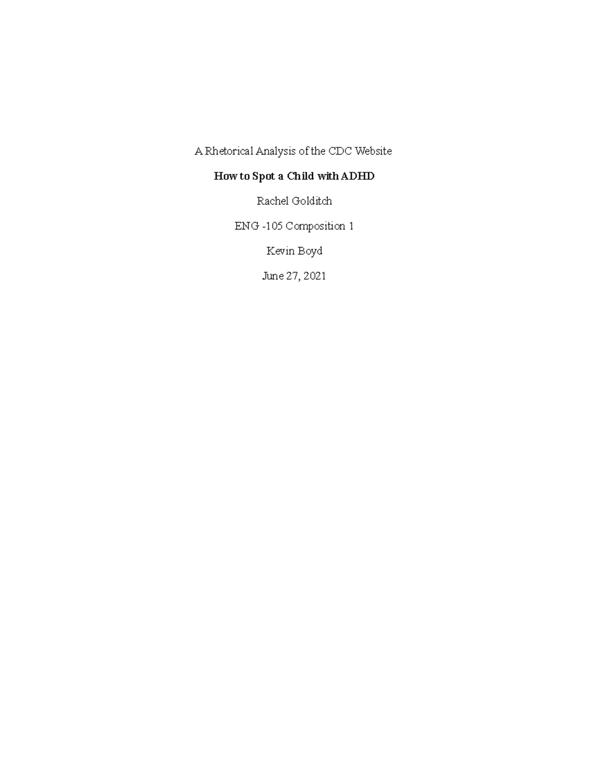 rhetorical analysis essay on cdc adhd