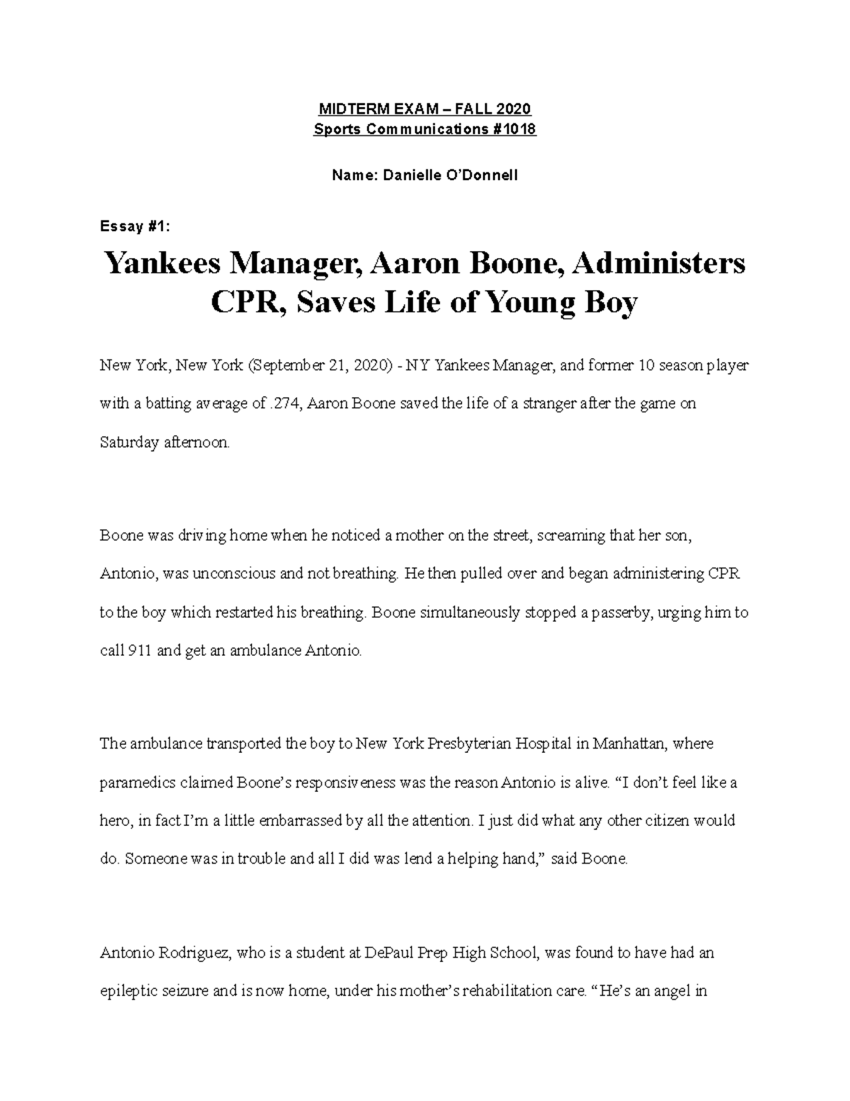 Sports Communications Midterm MIDTERM EXAM FALL 2020 Sports