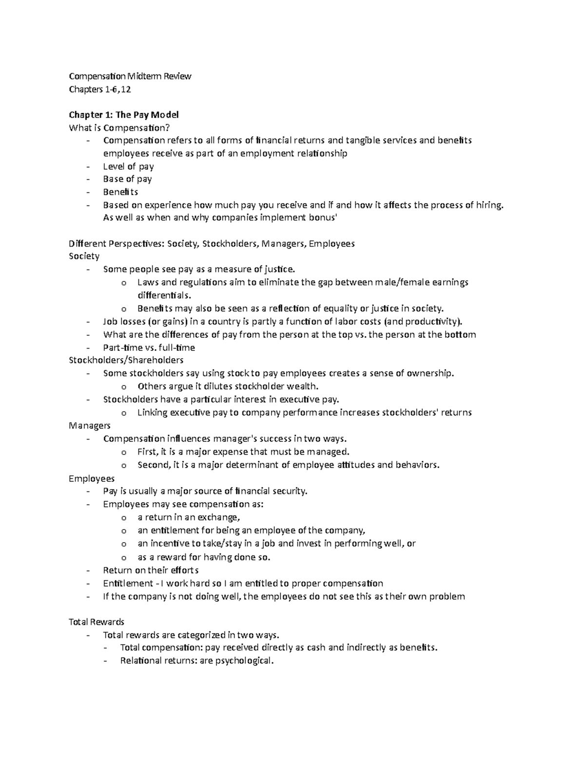 Compensation Midterm Review - Compensation Midterm Review Chapters 1-6 ...