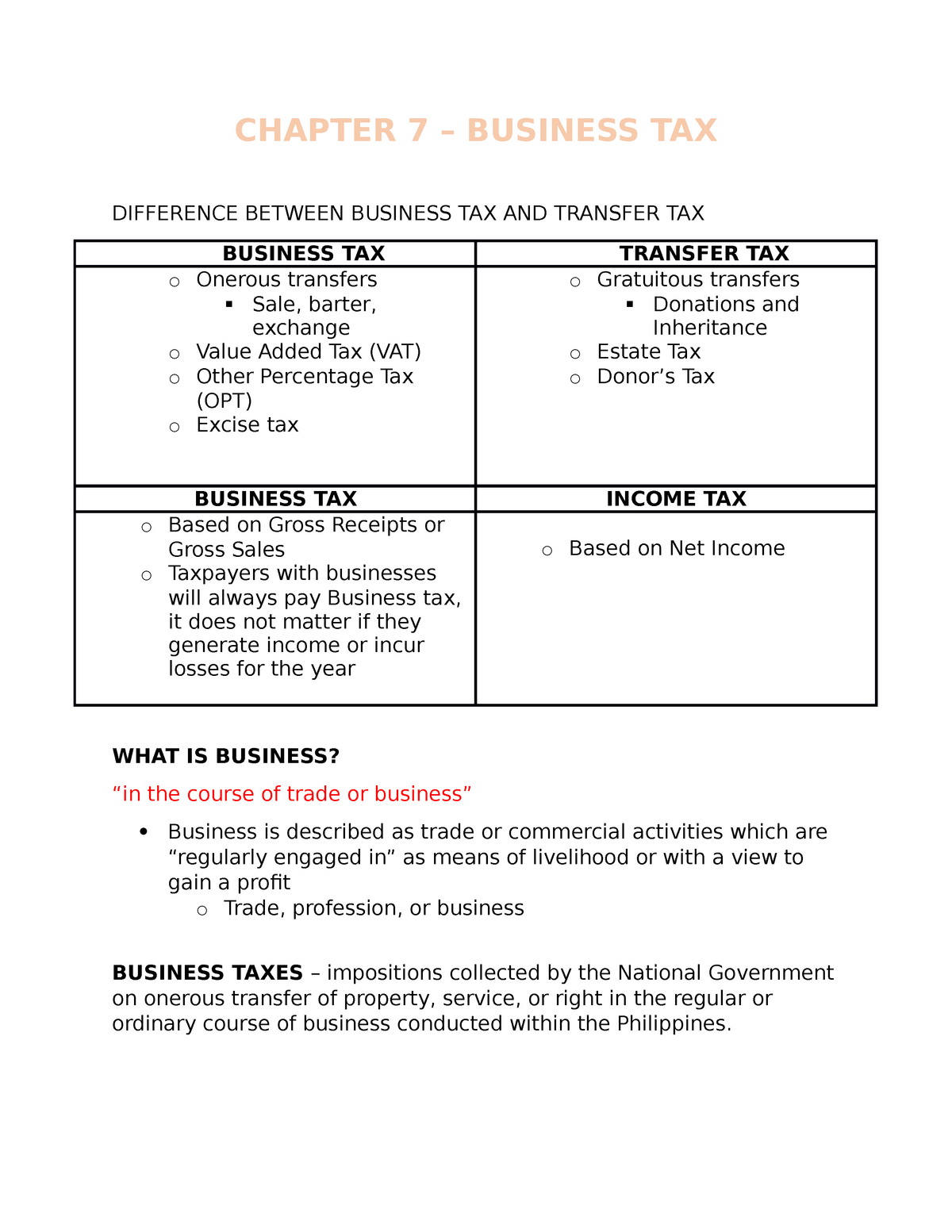 Business Taxation (chapter 7) - CHAPTER 7 – BUSINESS TAX DIFFERENCE ...