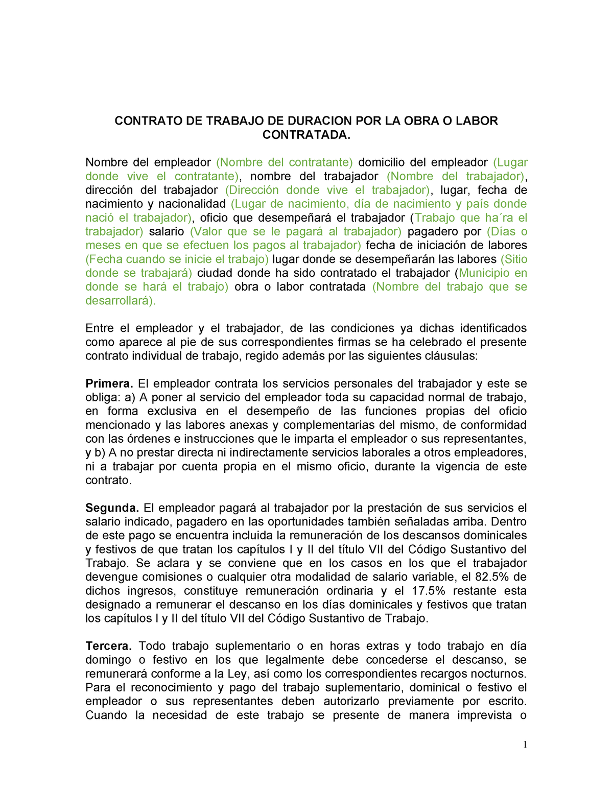 Contrato Obra Labor - Mbhb - CONTRATO DE TRABAJO DE DURACION POR LA ...