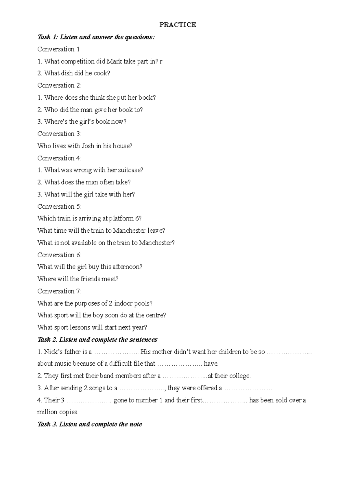 Lesson 13 practice - vcfvgctfvt - PRACTICE Task 1: Listen and answer ...