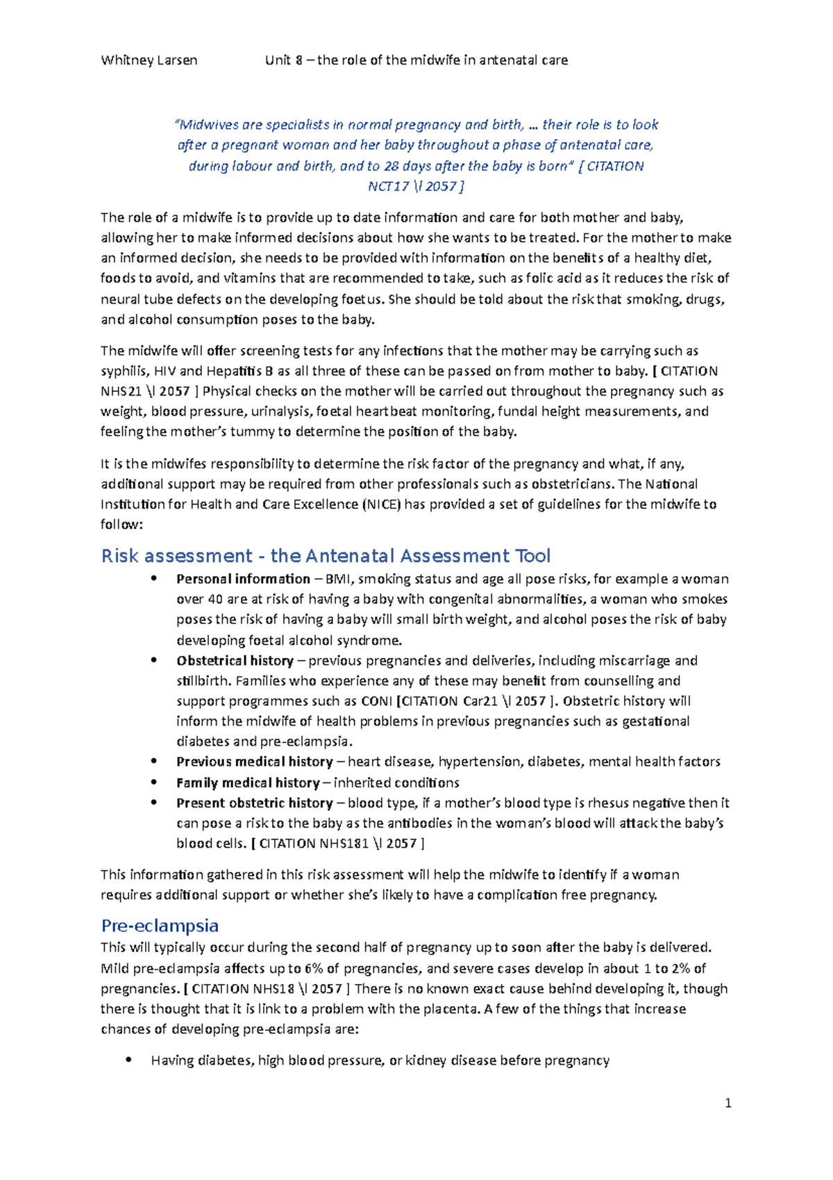 The role of the Midwife in Antenatal Care - “Midwives are specialists ...