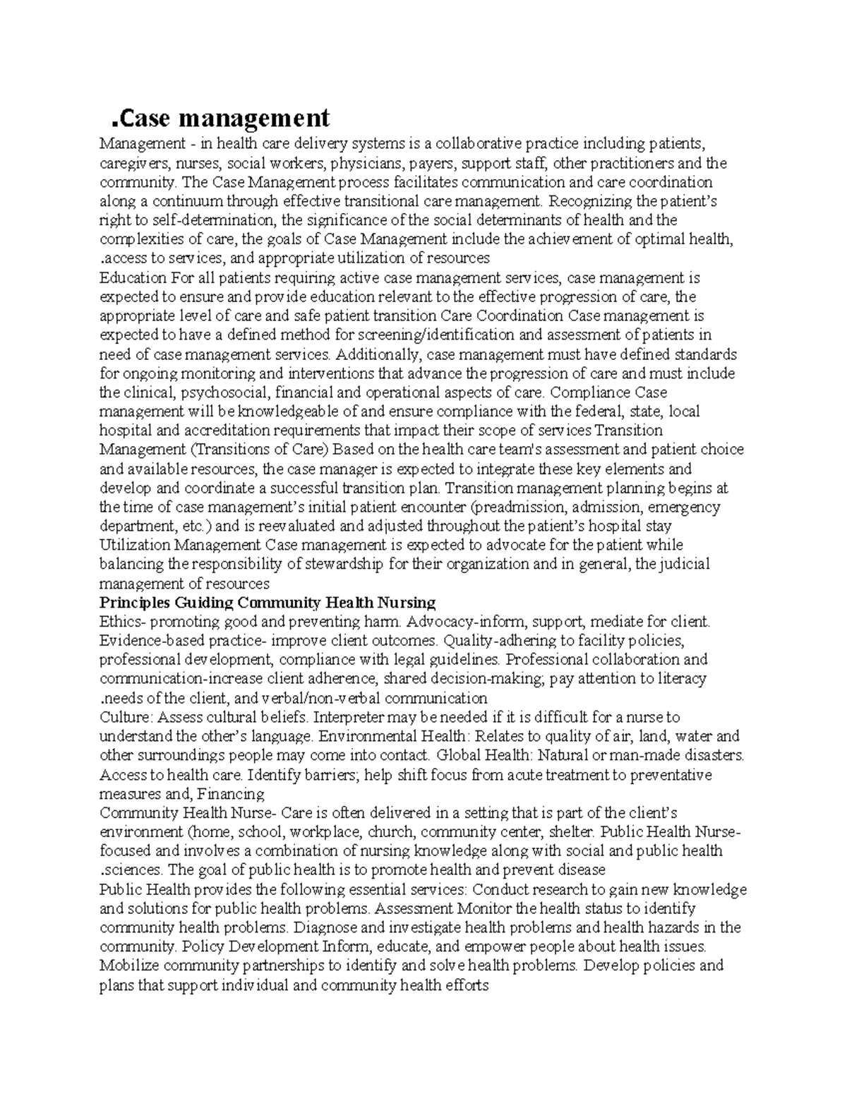 3) Case Management notes - .Case management Management - in health care ...