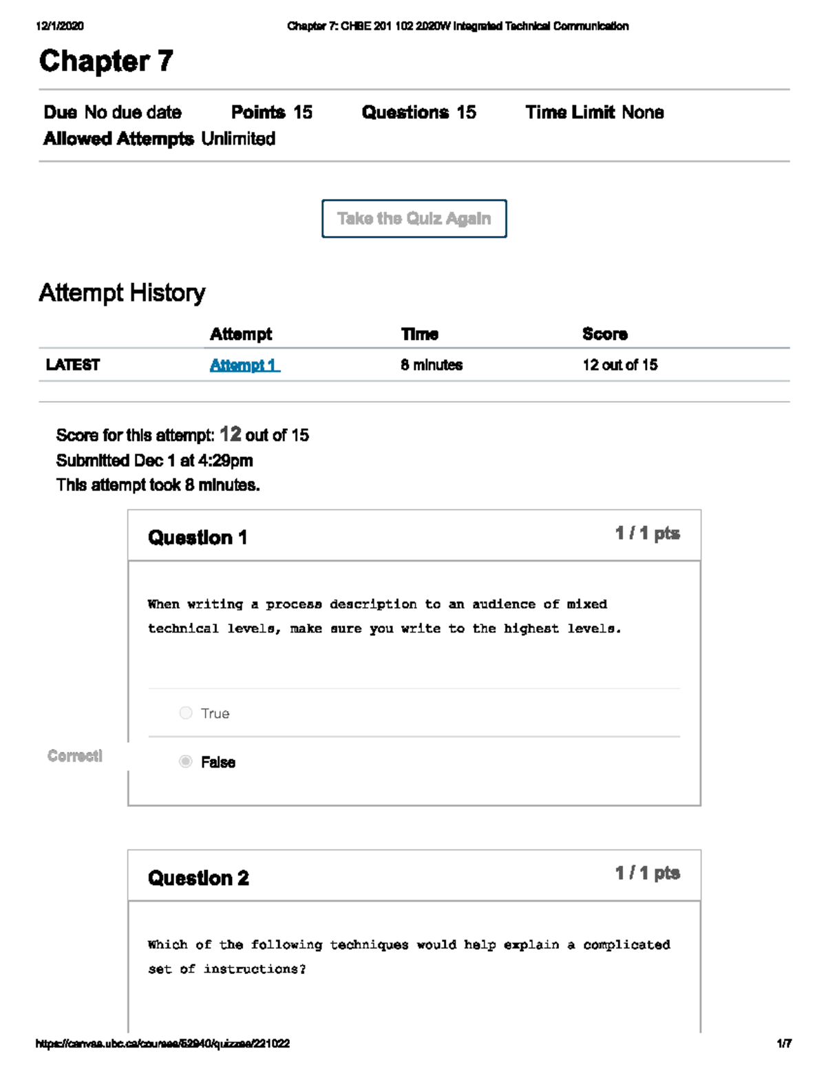 Chapter 7 Test - Attempt 1 - CHBE 201 - Studocu