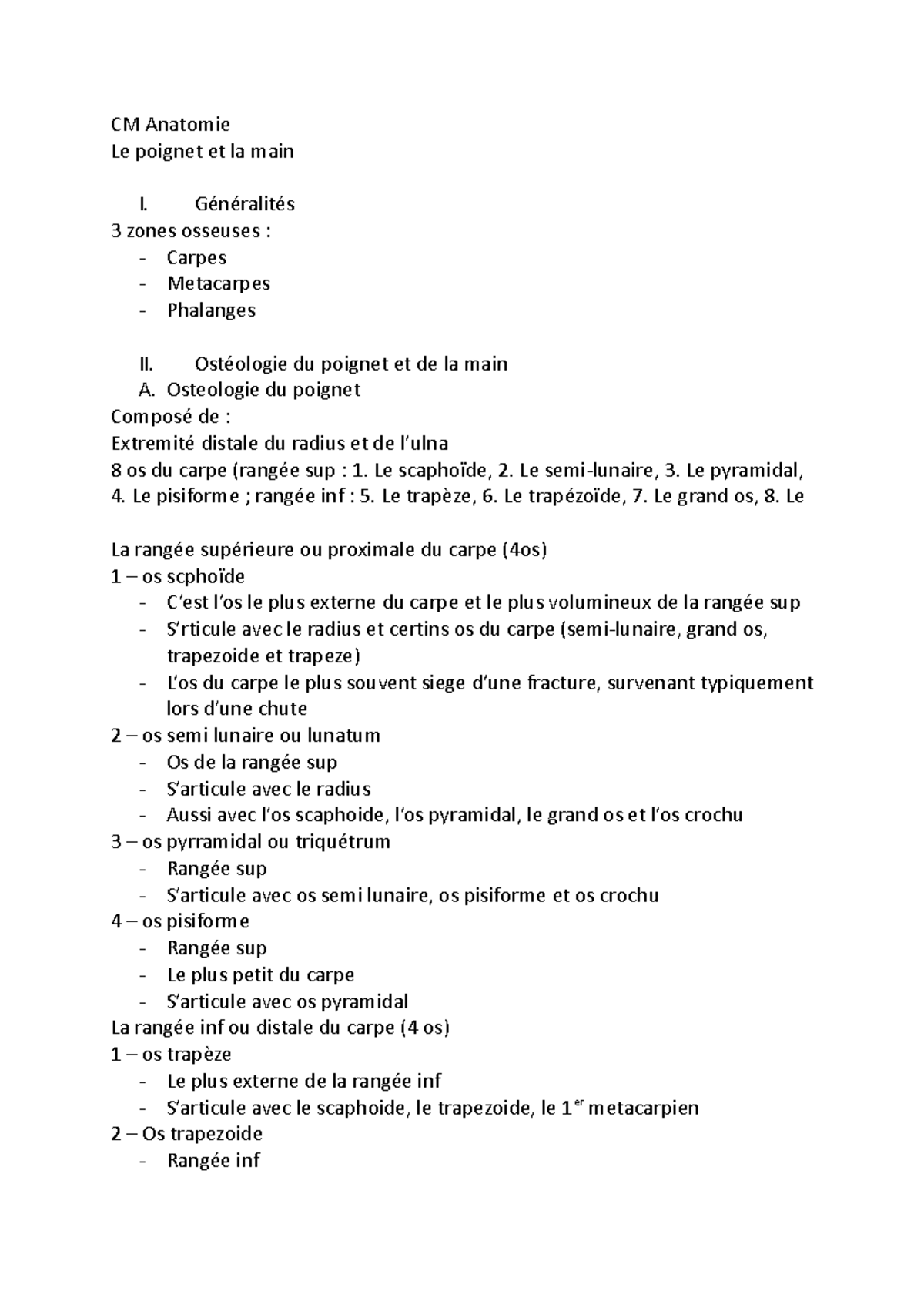 CM1 Anatomie - L2 Staps - CM Anatomie Le Poignet Et La Main I ...