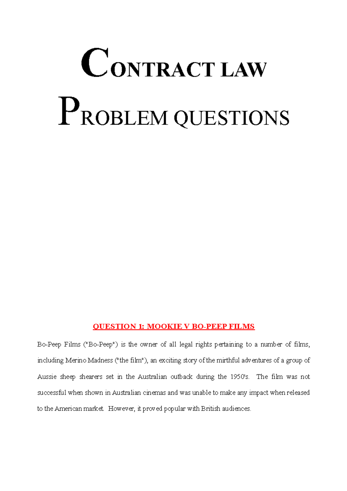 Contract LAW Problem Questions - CONTRACT LAW PROBLEM QUESTIONS ...