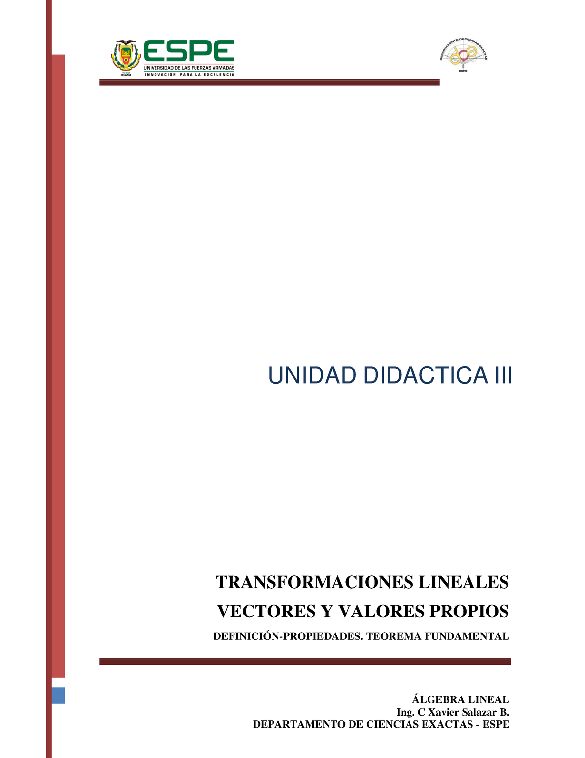 Clase 20 TL PROP Teorema - ÁLGEBRA LINEAL Ing. C Xavier Salazar B ...