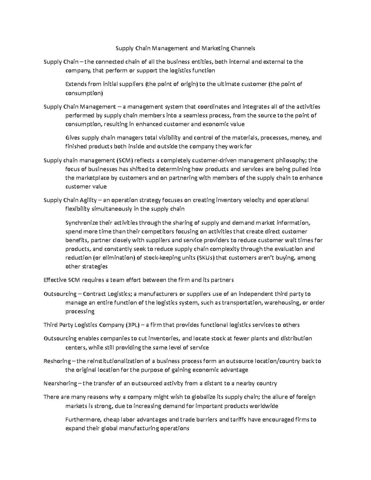 Chapter 13 Notes - Marketing for accounting - Supply Chain Management ...