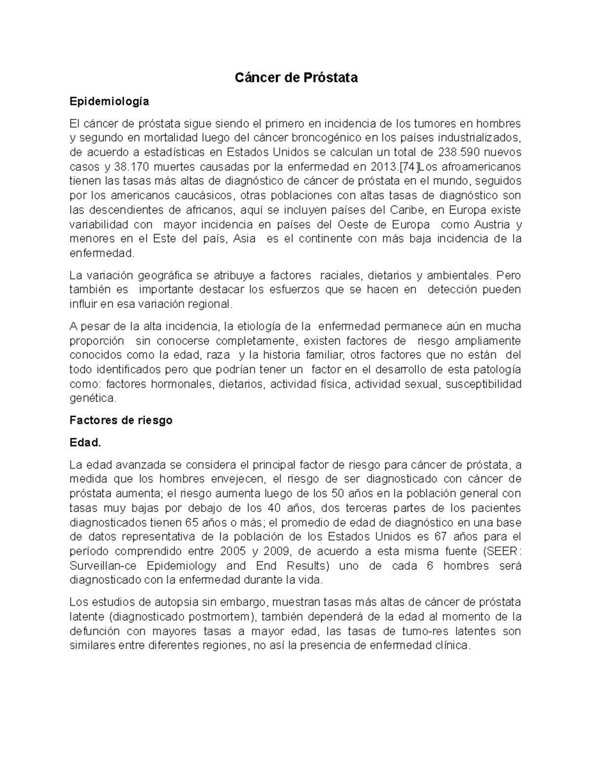 mayor riesgo de cáncer de próstata caucásico
