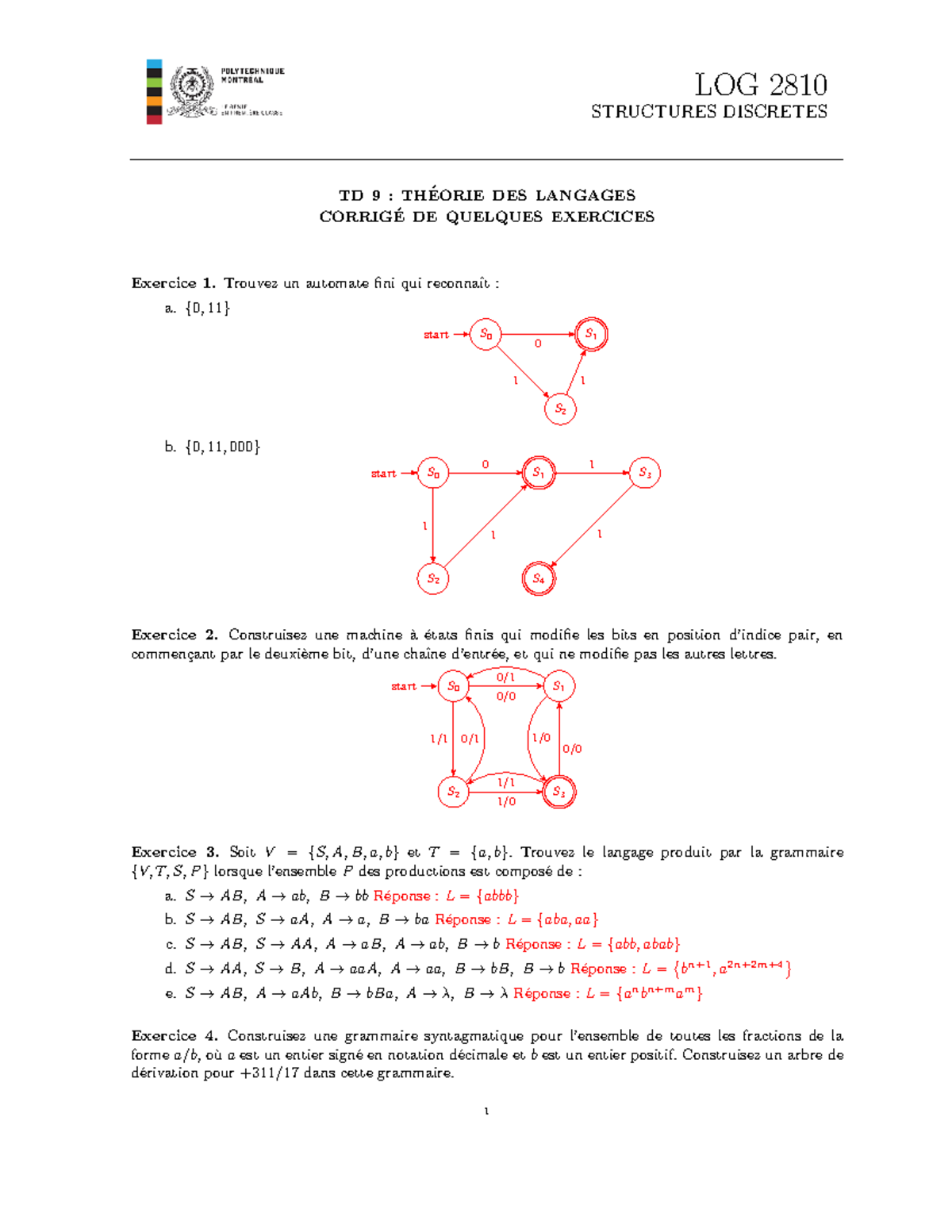 TD9Log2810 Corrige - LOG 2810 STRUCTURES DISCRETES TD 9 : TH ́EORIE DES ...