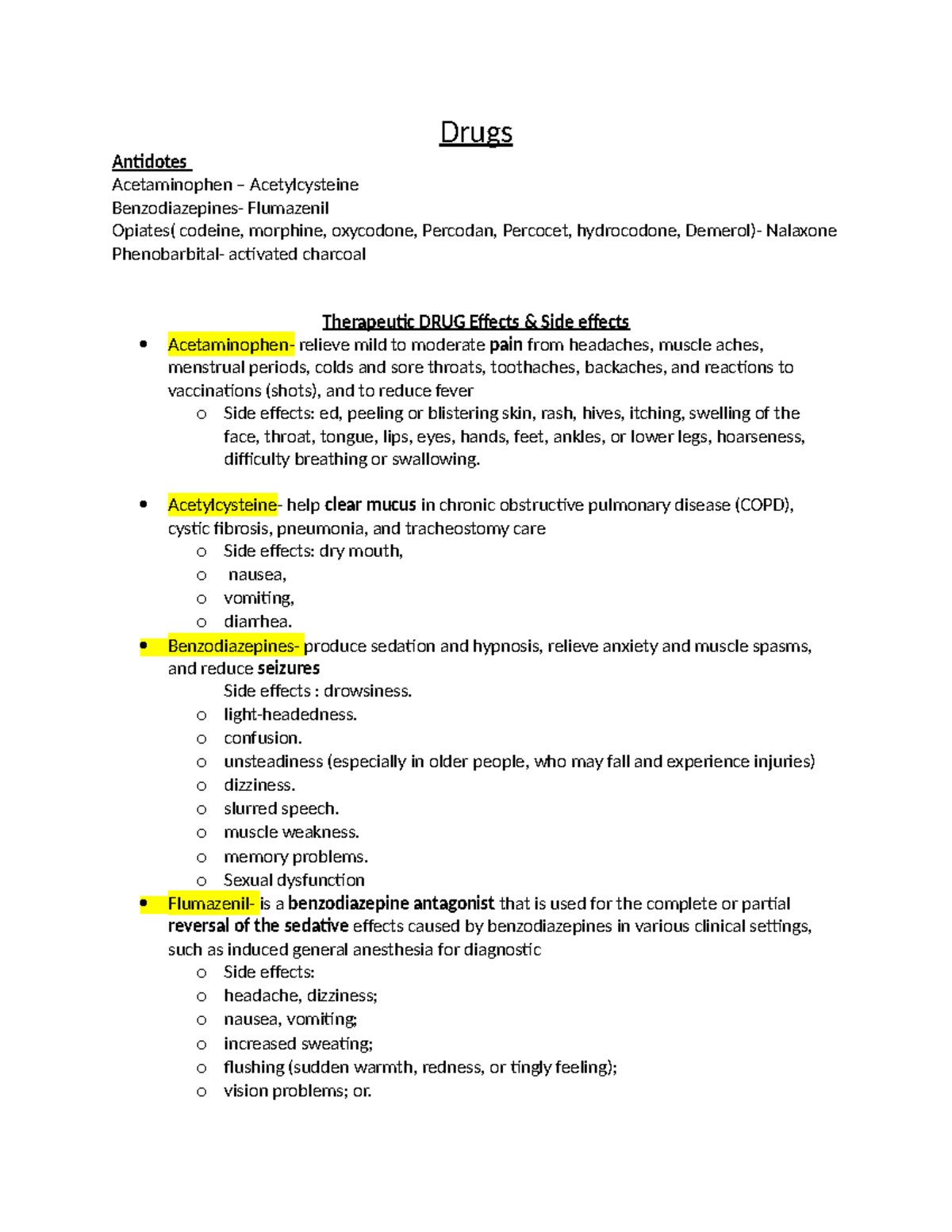 Pharm Drugs Description of drug classes Drugs Antidotes