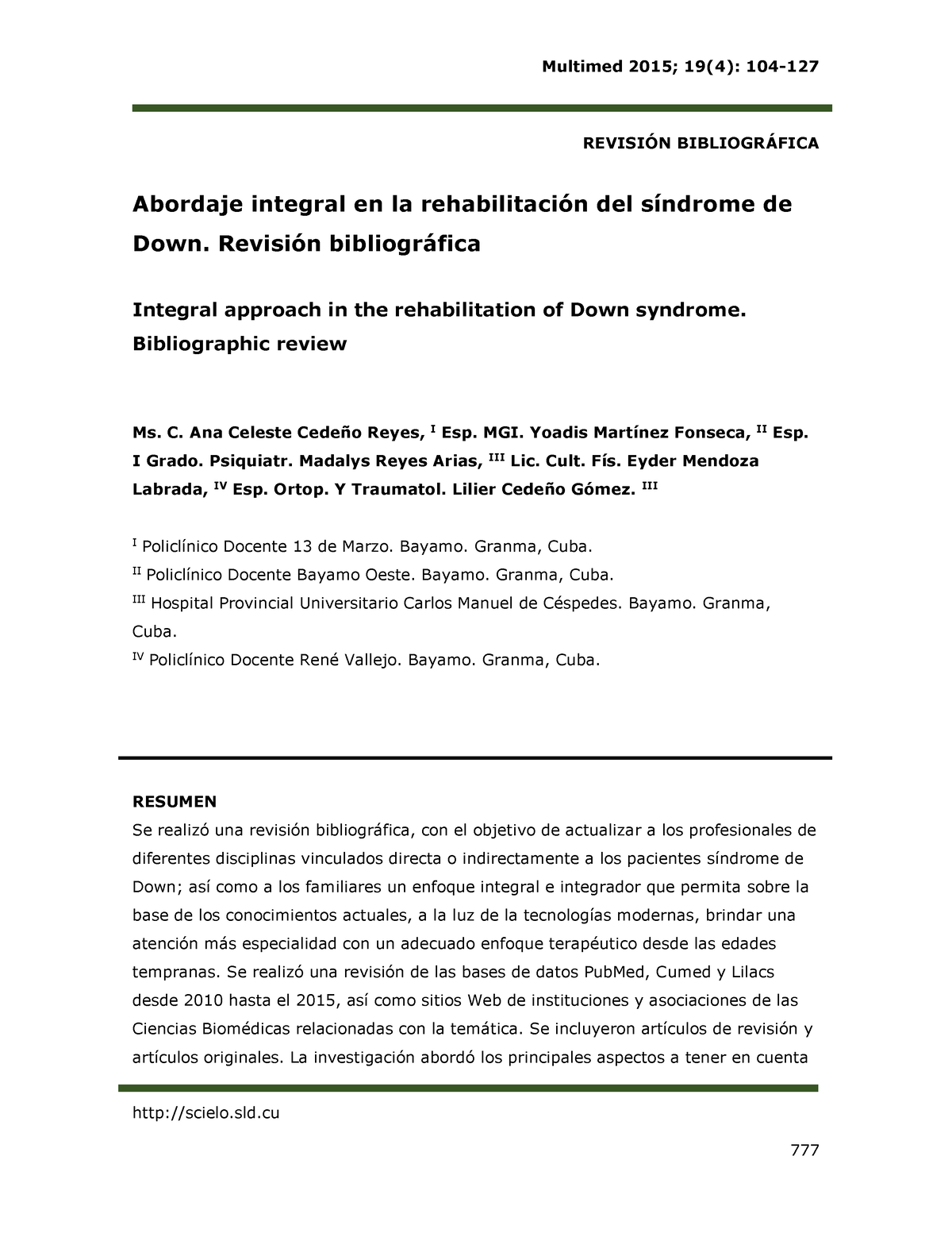 Abordajeintegralensindromede Dawn Scielo Sld Revisin Bibliogrfica Abordaje Integral En La