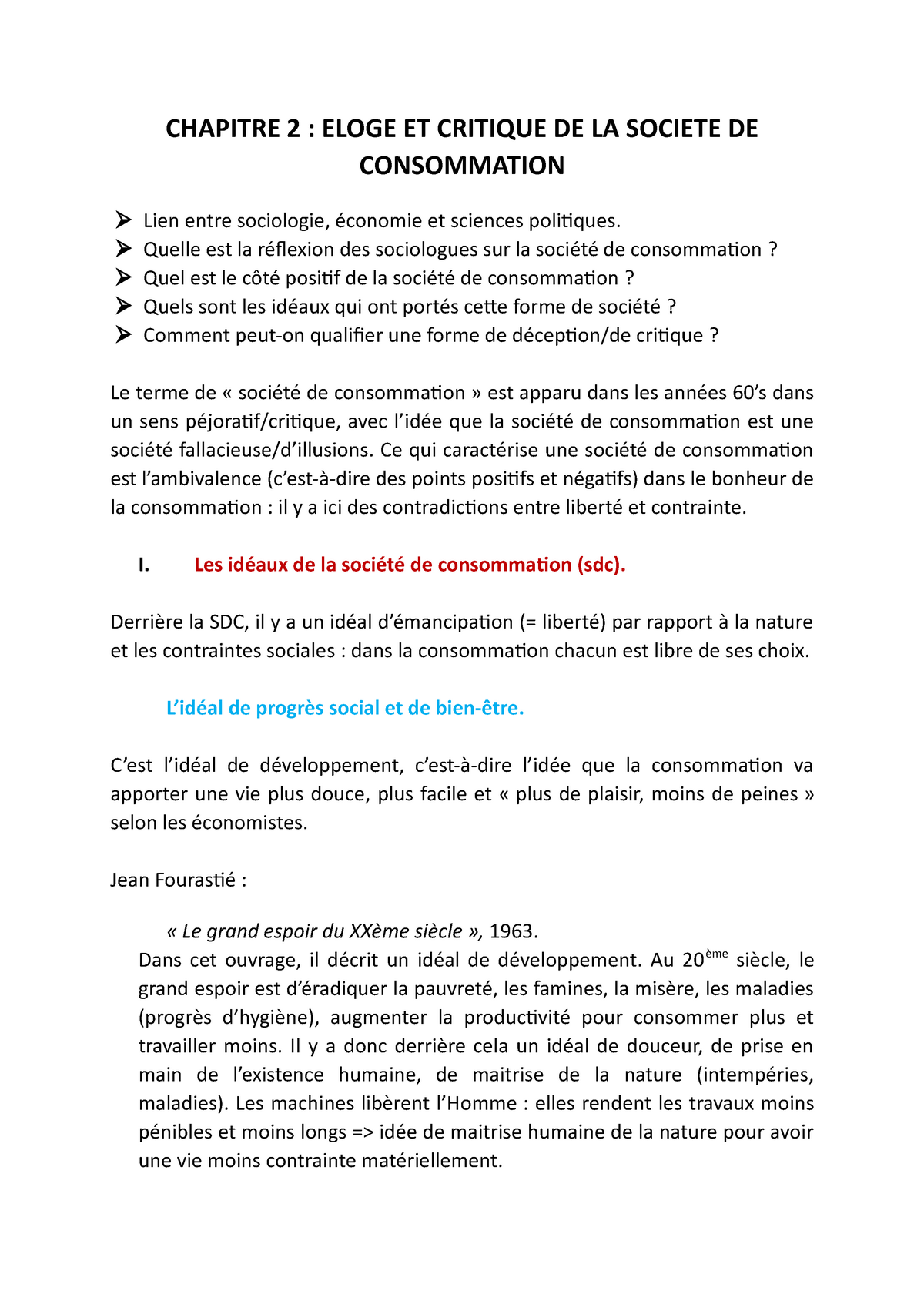 Chap 2 Eloge Et Critique De La Societe De Consommation Chapitre 2 Eloge Et Critique De La Studocu