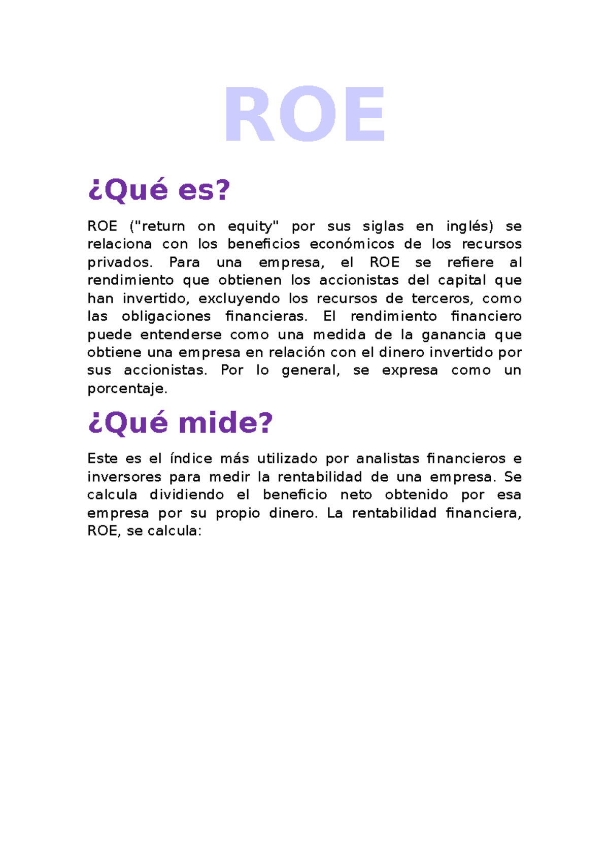 Tarea S10 - la rentabilidad financiera, rentabilidad para el accionista ...