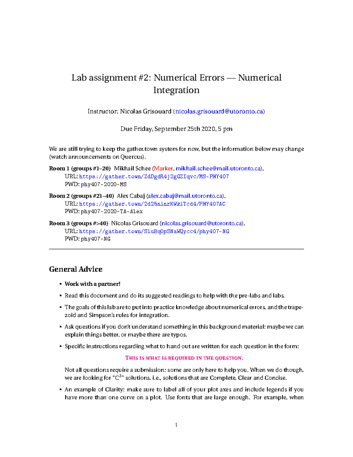 PHY407 Lab 2 Fall 2020 - Lab assignment #2: Numerical Errors ...