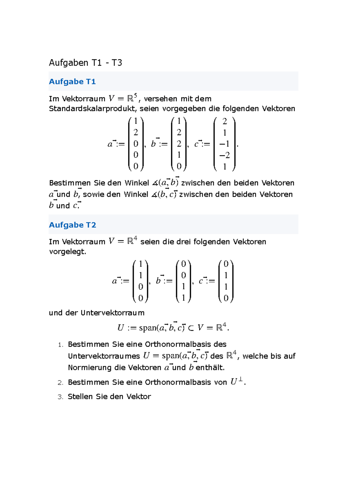 KIT Ilias Skalarprodukte Teil 1 Aufgaben T1 T Aufgabe T Im
