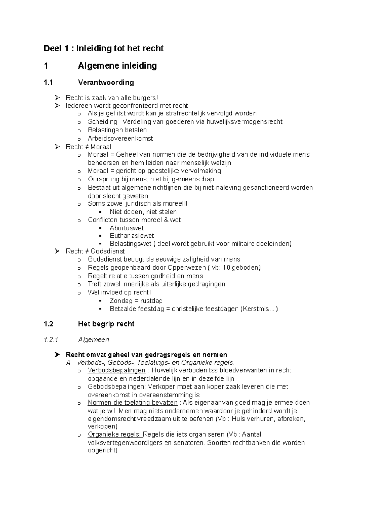 Samevatting Inleidig Tot Recht Deel 1 Inleiding Tot Het Recht 1 Algemene Inleiding 1 Studocu