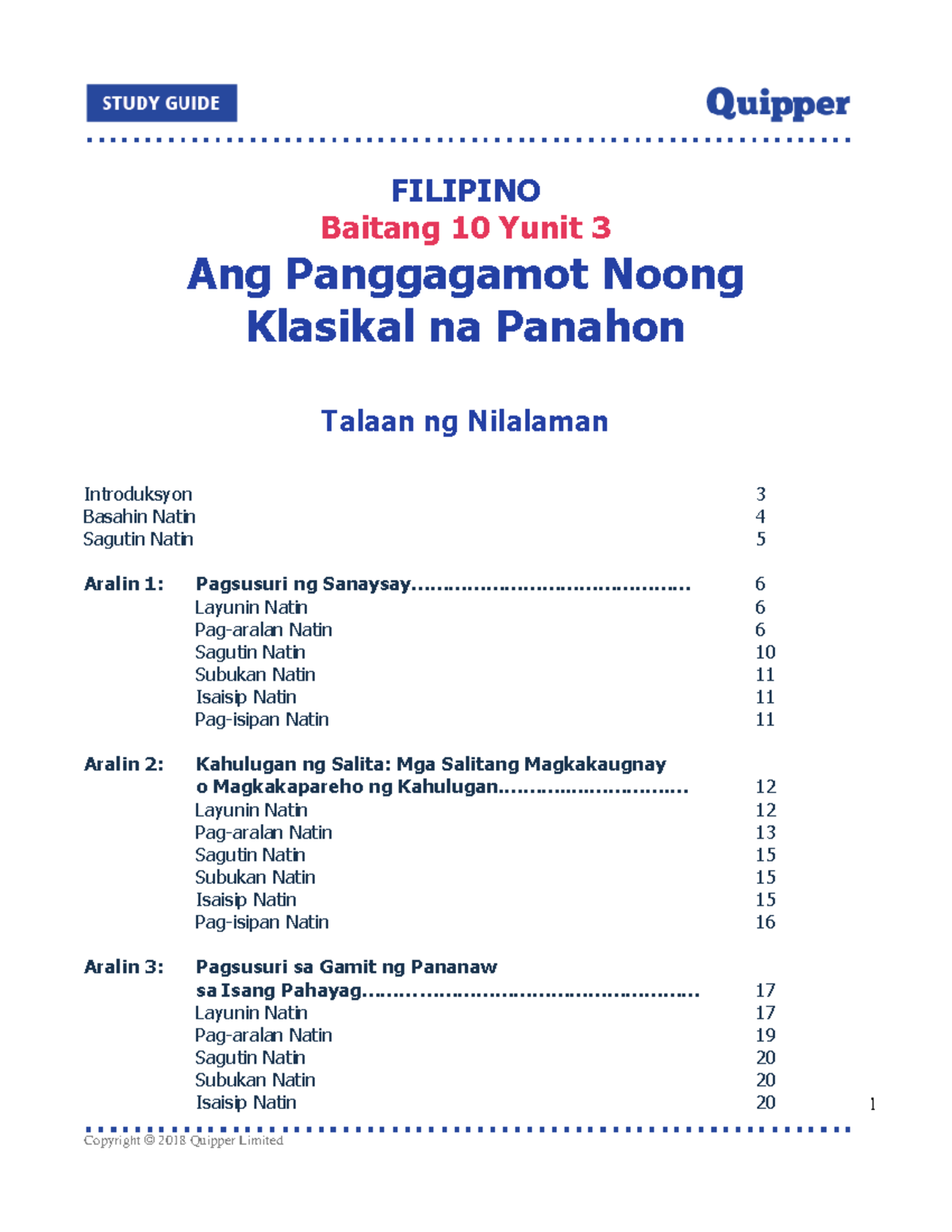 QS FIL10 U3 Study Guide MODULE FILIPINO Ang Panggagamot Noong